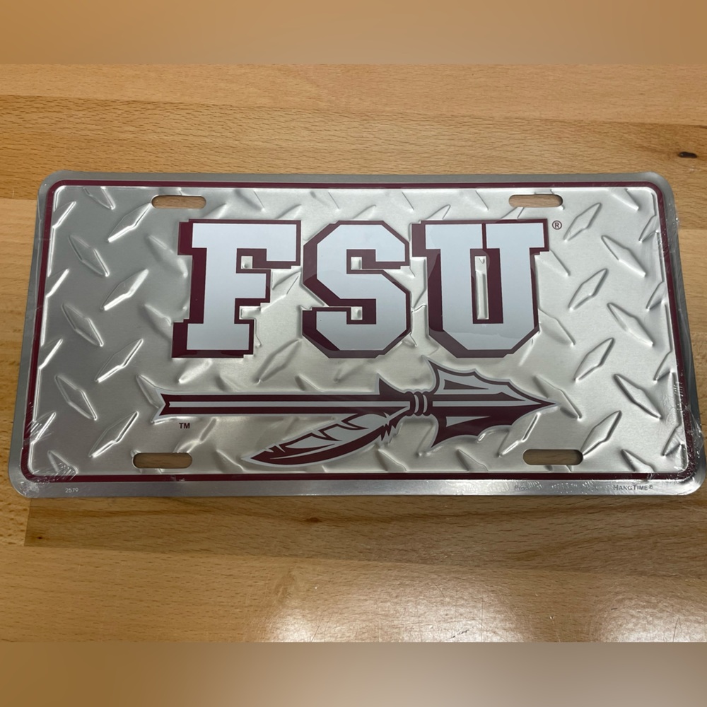 Florida State University Seminoles Metal License Plate. FSU Spear Diamond.